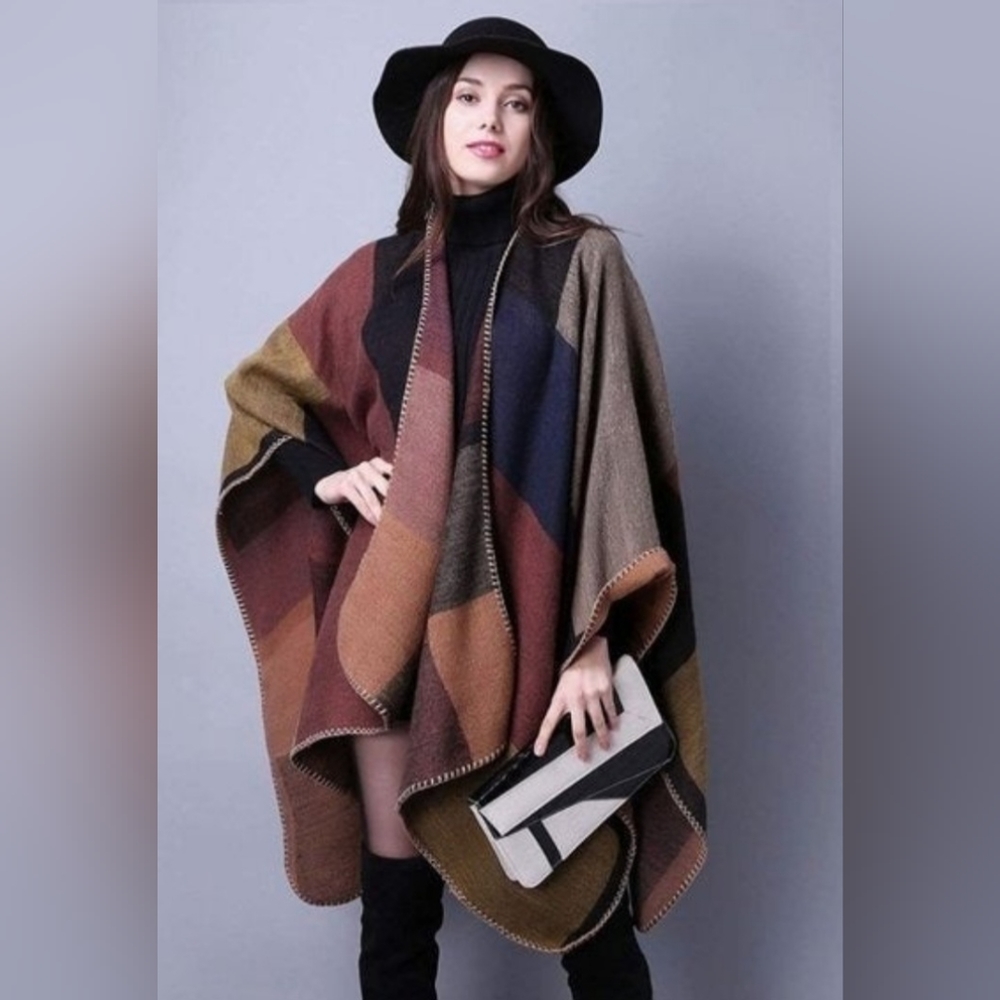 Big Buddha Poncho Sweater Womens One Size Art Bohemian Zip Up Grannycore XXL 2X